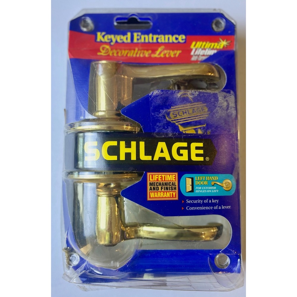 Schlage F51 Flair Keyed Entry Lever Left Hand Bright‎ Brass 605 New Key 000386